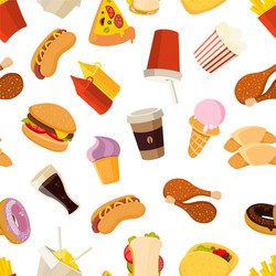 Fast food snacks and drinks seamless background Vector Image