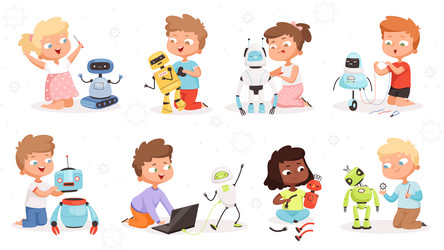 Kids robot programming future technology vector