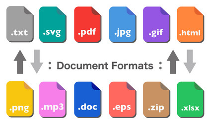 set of document file formats icons vector