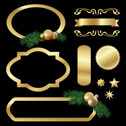 Set of gold luxury labels frames stars balls vector