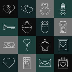 Set line shopping bag with heart photo frames vector