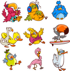 Tropical Birds in Motion Vector Image