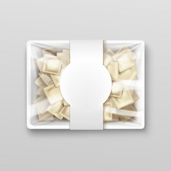 Pelmeni meat dumplings ravioli packaging vector