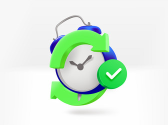 alarm clock with arrows and checkmark 3d isolated vector image