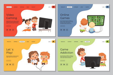 Gaming landing page kids with video games vector