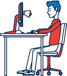 Man character sitting working desk computer vector