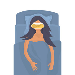 Girl in virtual reality glasses lies bed vector