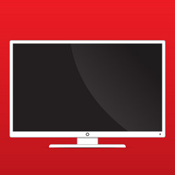 Mock up monitor on red background with copy space vector