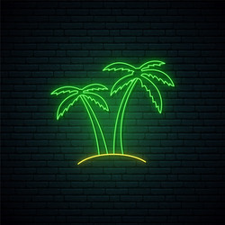 Neon palm sign glowing emblem vector