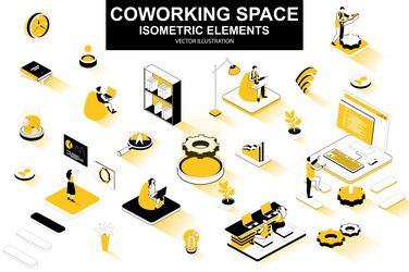 Coworking space bundle of isometric elements vector