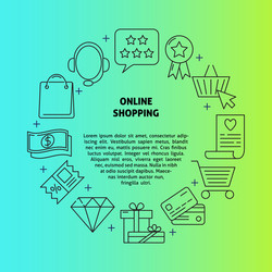 Online shopping round concept poster in line style vector