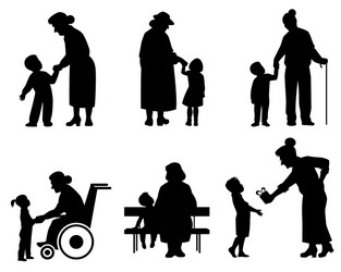 Grandparents and Grandchild Silhouettes Vector Image