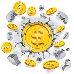 Gold Coin Shattering Concrete vector image