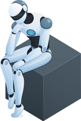 Robot thinking on cube isometric composition vector