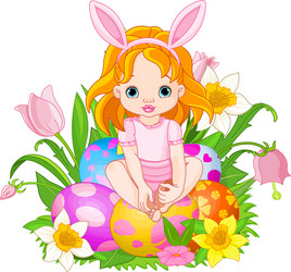 Easter Footer with Bunny & Eggs Royalty Free Vector