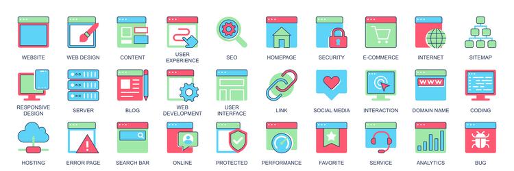 website icon set in flat color icons web design vector image