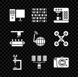 set computer monitor binary code coffee machine vector image
