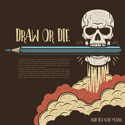 Skull holding a pencil vector