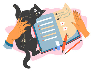 writing down in diary and playing with cat vector image