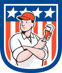 american plumber holding monkey wrench cartoon Vector Image