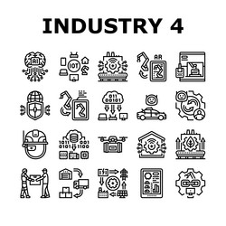 industry 40 automation robotics icons set vector image
