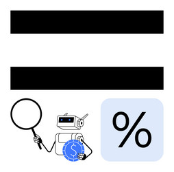 robot analyzing financial data with magnifying vector image
