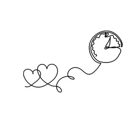 Abstract heart with clock as continuous line vector