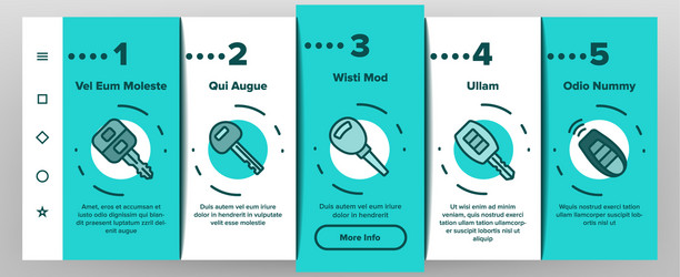 Car key equipment onboarding icons set vector
