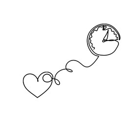 abstract heart with clock as continuous line vector image
