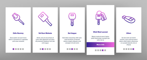 Car key equipment onboarding icons set vector