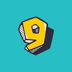 Retro 3d number nine logo with polka dot vector