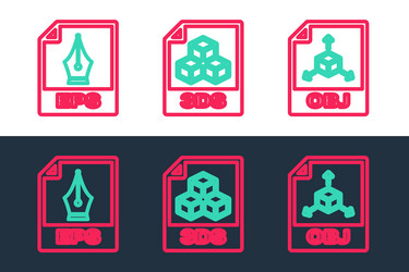 Set line obj file document eps and 3ds icon vector