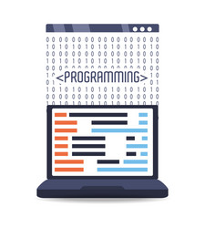 computer with programmig coding on screen vector image