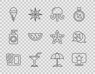set line photo camera map pointer with star vector image