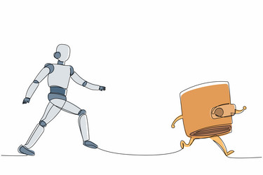 single continuous line drawing robot run chasing vector image