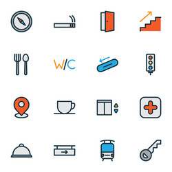 Navigation icons colored line set with traffic vector