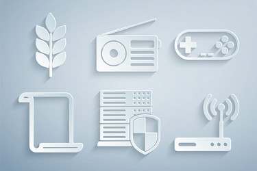 set server with shield gamepad paper scroll vector image