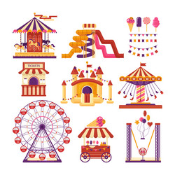 Amusement park objects icon set Royalty Free Vector Image
