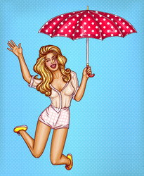 Pop art woman with red umbrella vector
