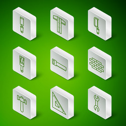 set line wrench spanner triangular ruler rasp vector image