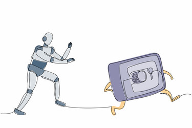 continuous one line drawing robot run chasing vector image