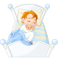 Cartoon little boy sleeping in the bed Royalty Free Vector Image ...