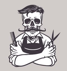 Skull barber shop logo retro vintage template Vector Image