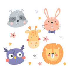 Bunny rabbit hare lion koala bear cat face head Vector Image