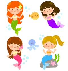 cute cartoon mermaids vector