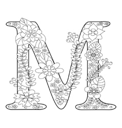 Letter M coloring book for adults Royalty Free Vector Image