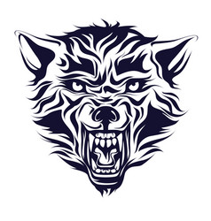 Wolf Skull with Crossed Knives Logo Emblem Vector Image
