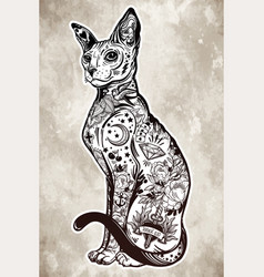 vintage style cat with body flash art tattoos vector image vintage style cat with body flash art tattoos vector image