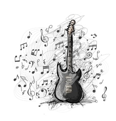 Blueprint drawing six-acoustic guitar Royalty Free Vector