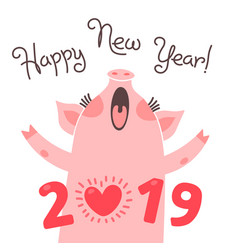 Happy 2019 new year card couple of funny piglets Vector Image